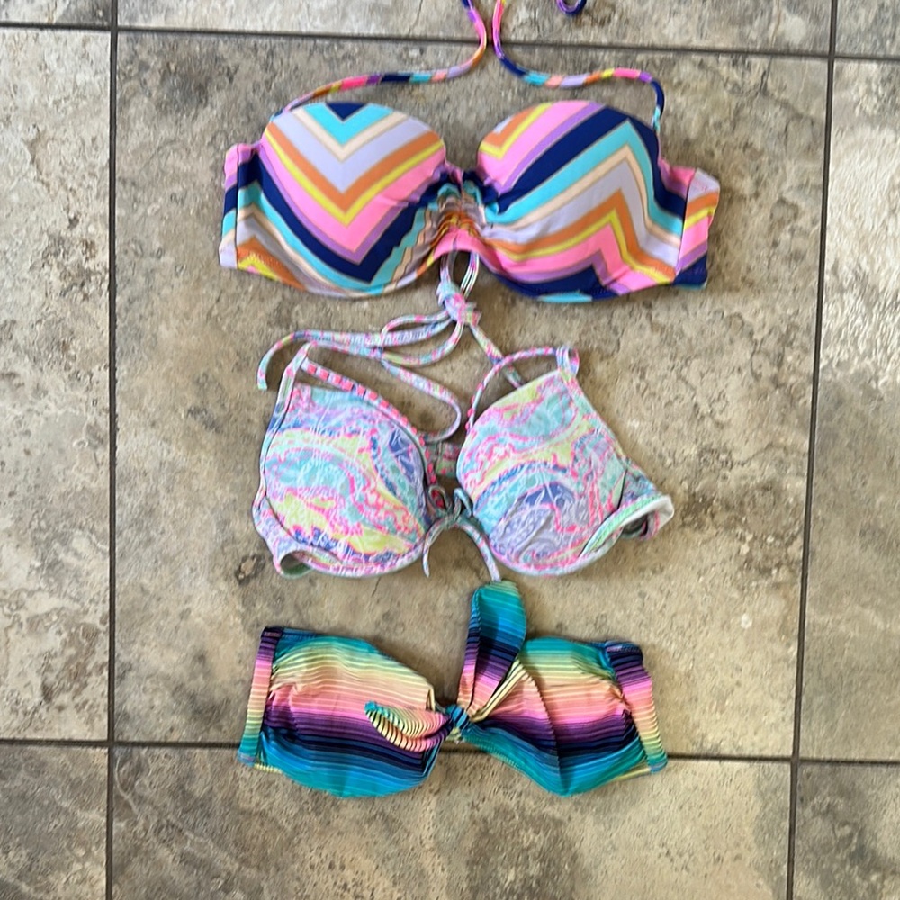 Victoria Secret Colorful Patterned Bikini Tops Set - image 1
